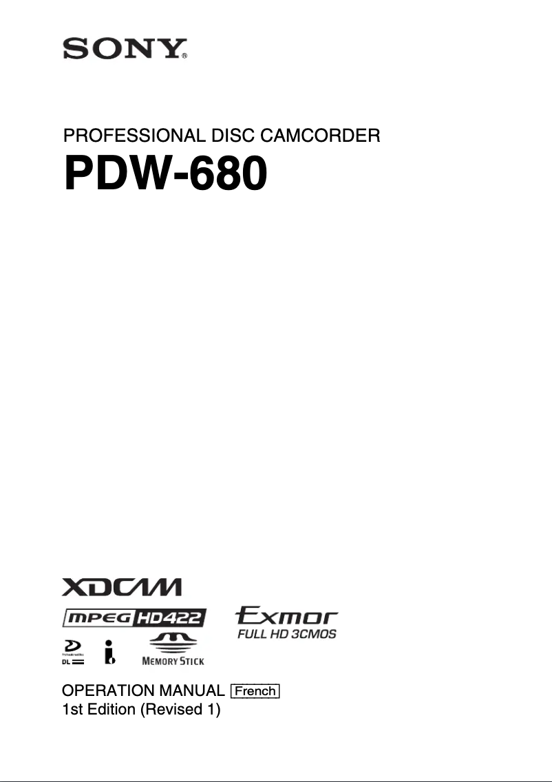 Page 1 de la notice Manuel utilisateur Sony PDW-680