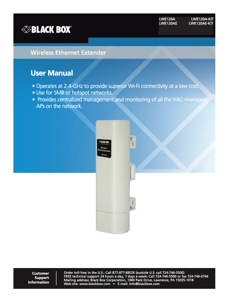Page 1 de la notice Manuel utilisateur Black Box LWE120A-KIT