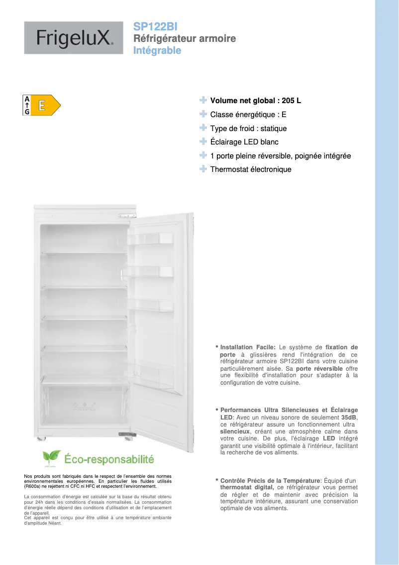 Página 1 del manual Ficha técnica FrigeluX SP122BI