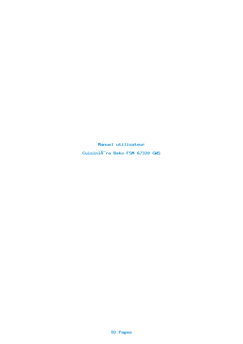 Page 1 de la notice Manuel utilisateur Beko FSM 67320 GWS