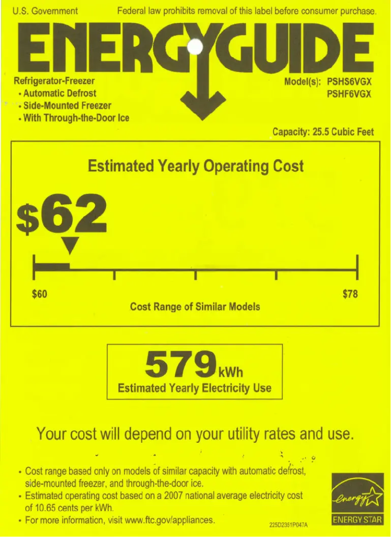 Página 1 del manual Etiqueta energética GE Profile PSHS6VGXSS