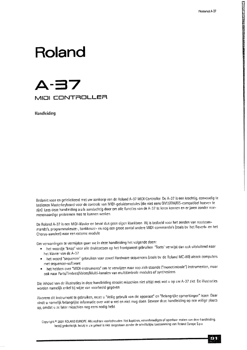 Page 1 of the manual User Manual Roland A37