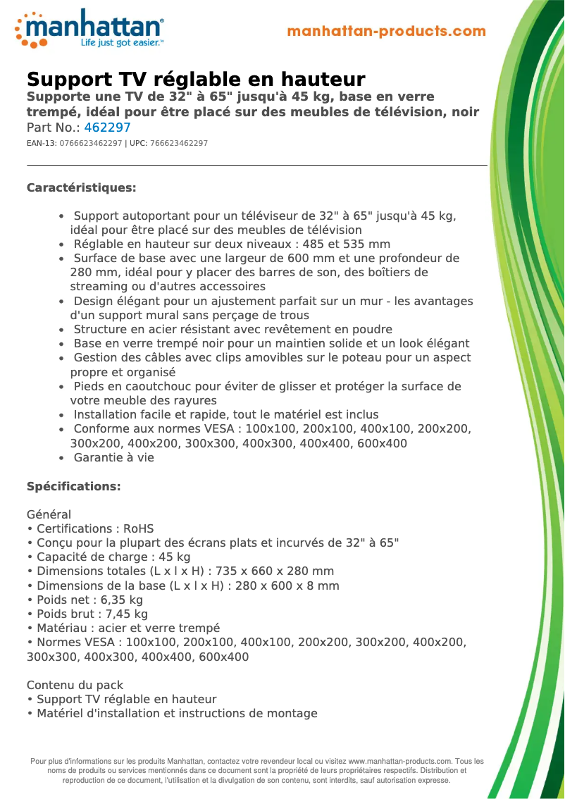 Page 1 de la notice Fiche technique Manhattan 462297