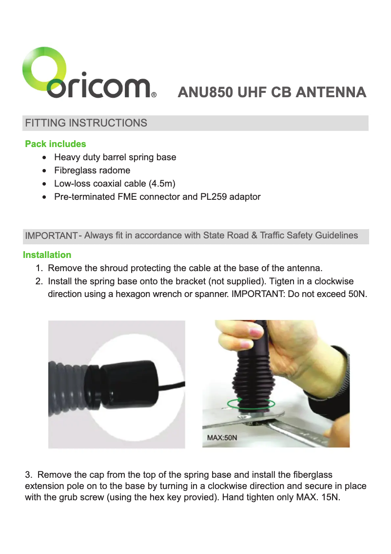 Page 1 de la notice Manuel utilisateur Oricom ANU850