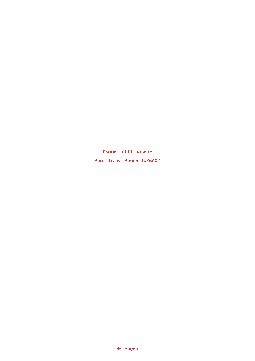 Page 1 de la notice Manuel utilisateur Bosch TWK6007