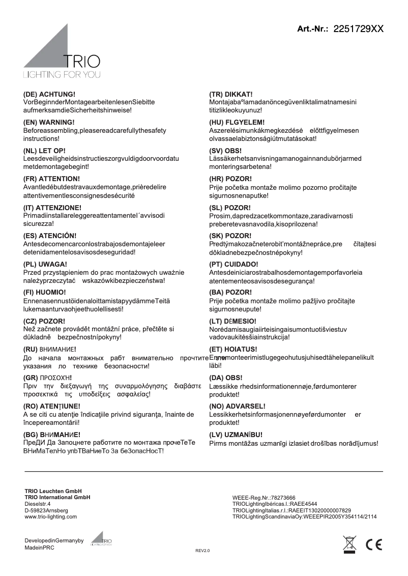 Page 1 of the manual User Manual Trio Lighting Concha 225172924