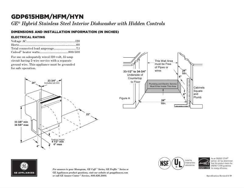 Page 1 of the manual Technical Sheet GE GDP615HYNFS