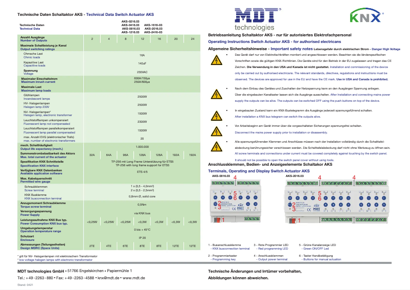 Page 1 de la notice Manuel utilisateur MDT AKS-0210.03