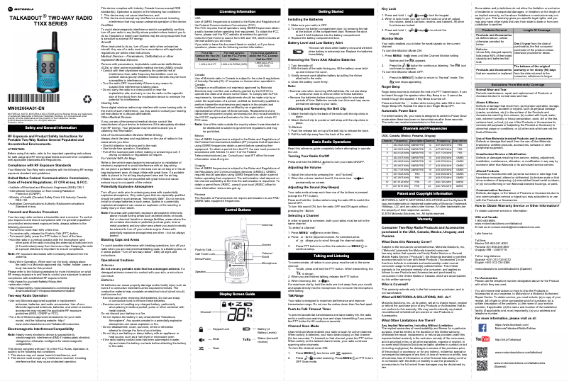 Page 1 de la notice Manuel utilisateur Motorola Talkabout T100