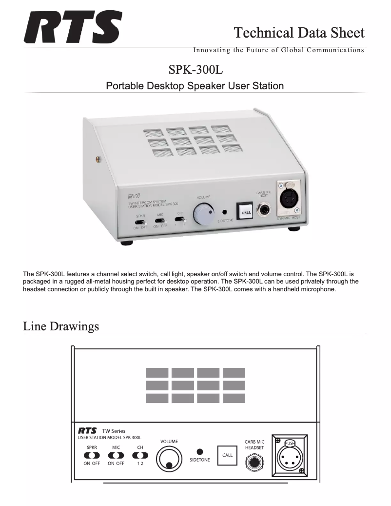 Página 1 del manual Ficha técnica RTS SPK-300L