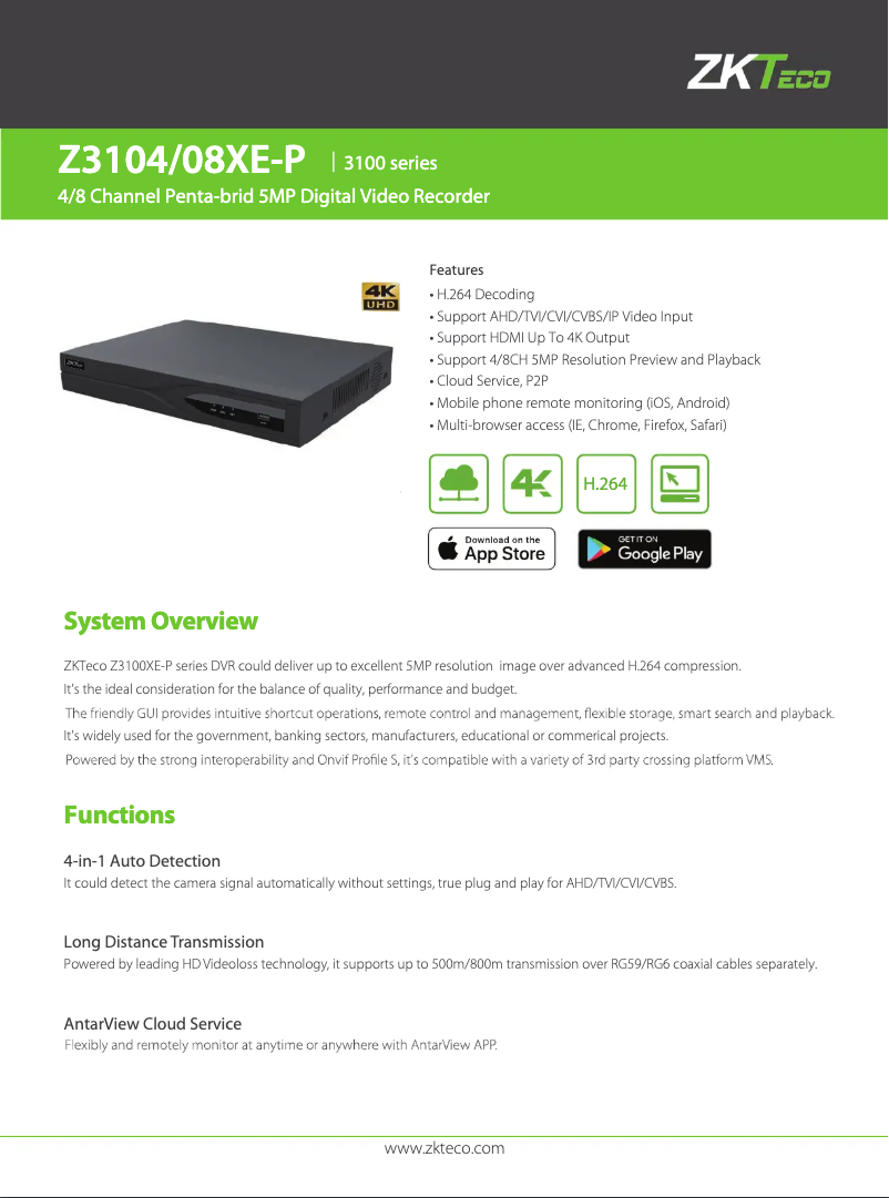 Page 1 de la notice Fiche technique ZKTeco Z3104