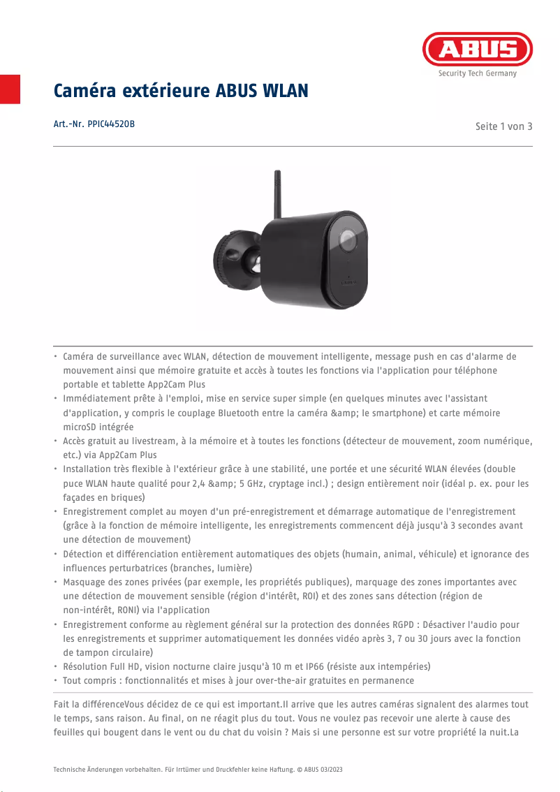 Página 1 del manual Ficha técnica Abus PPIC44520B