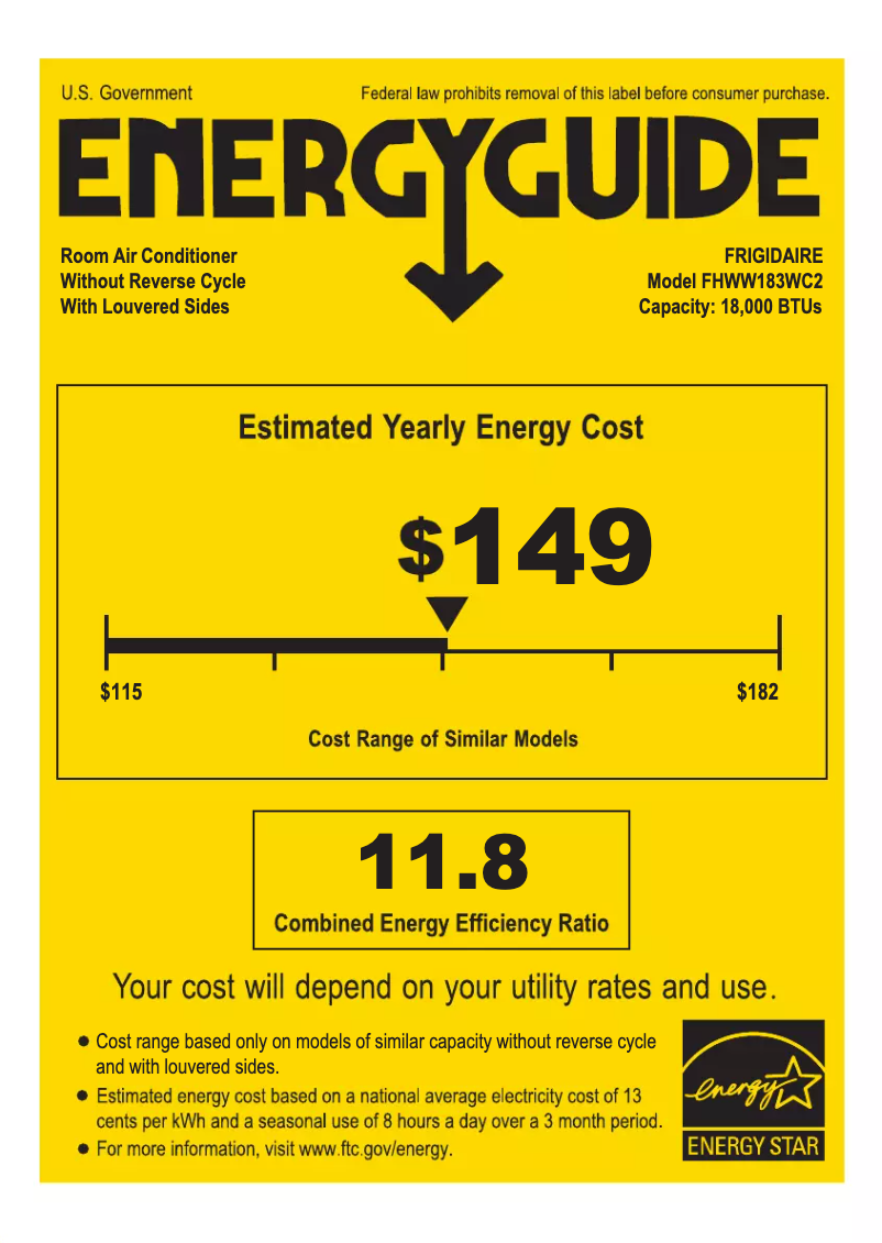 Page 1 de la notice Label énergétique Frigidaire FHWW183WC2