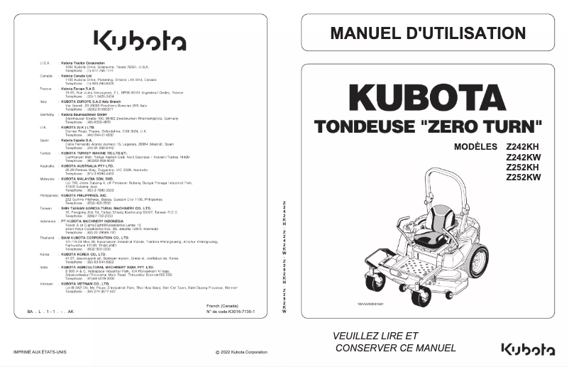 Página 1 del manual Manual de usuario Kubota Z242KW