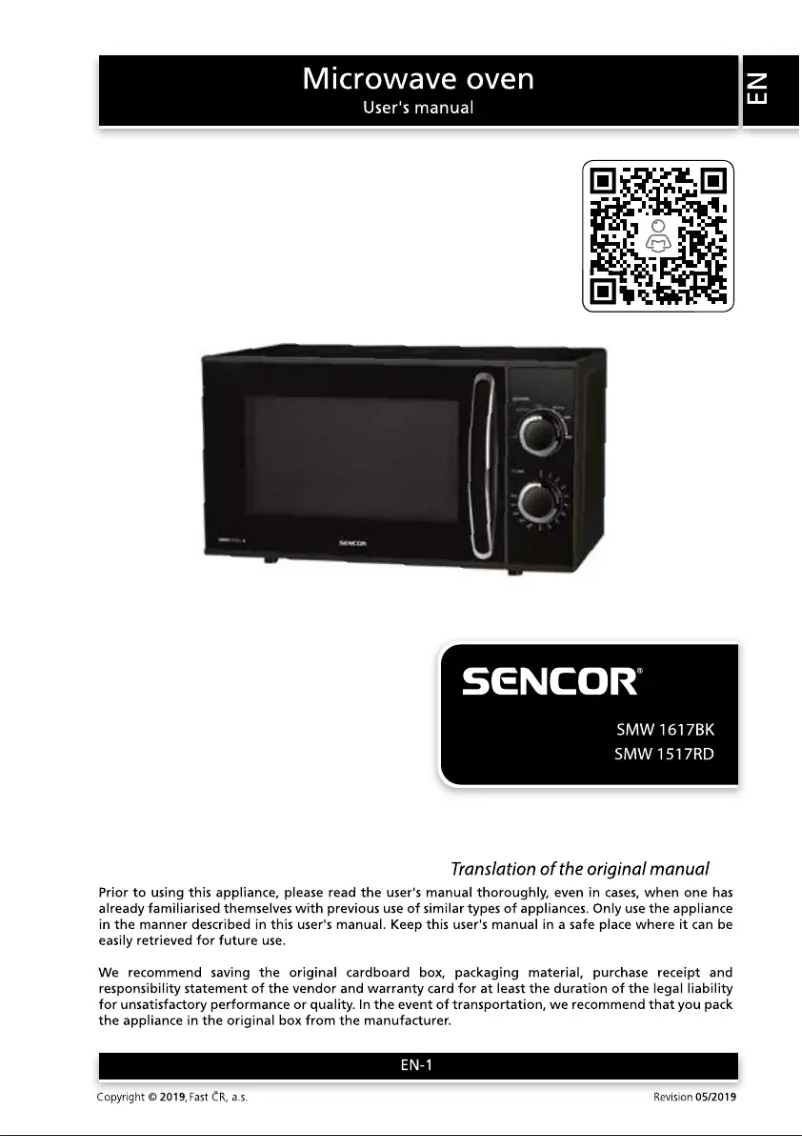 Page 1 de la notice Manuel utilisateur Sencor SMW 1617BK