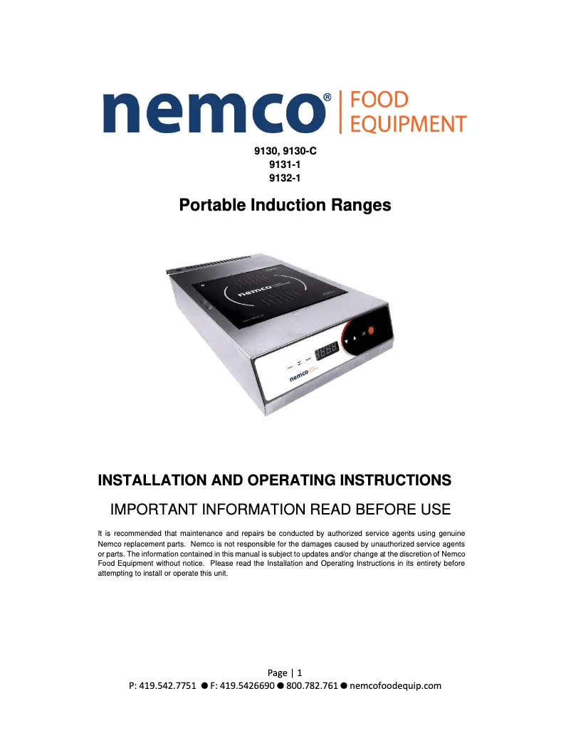 Page 1 de la notice Manuel utilisateur Nemco 9130A-C