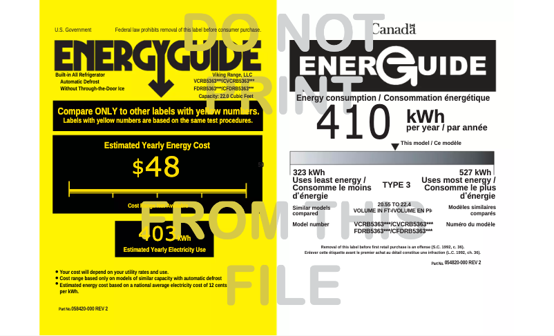 Page 1 of the manual Energy Label Viking VCRB5303R