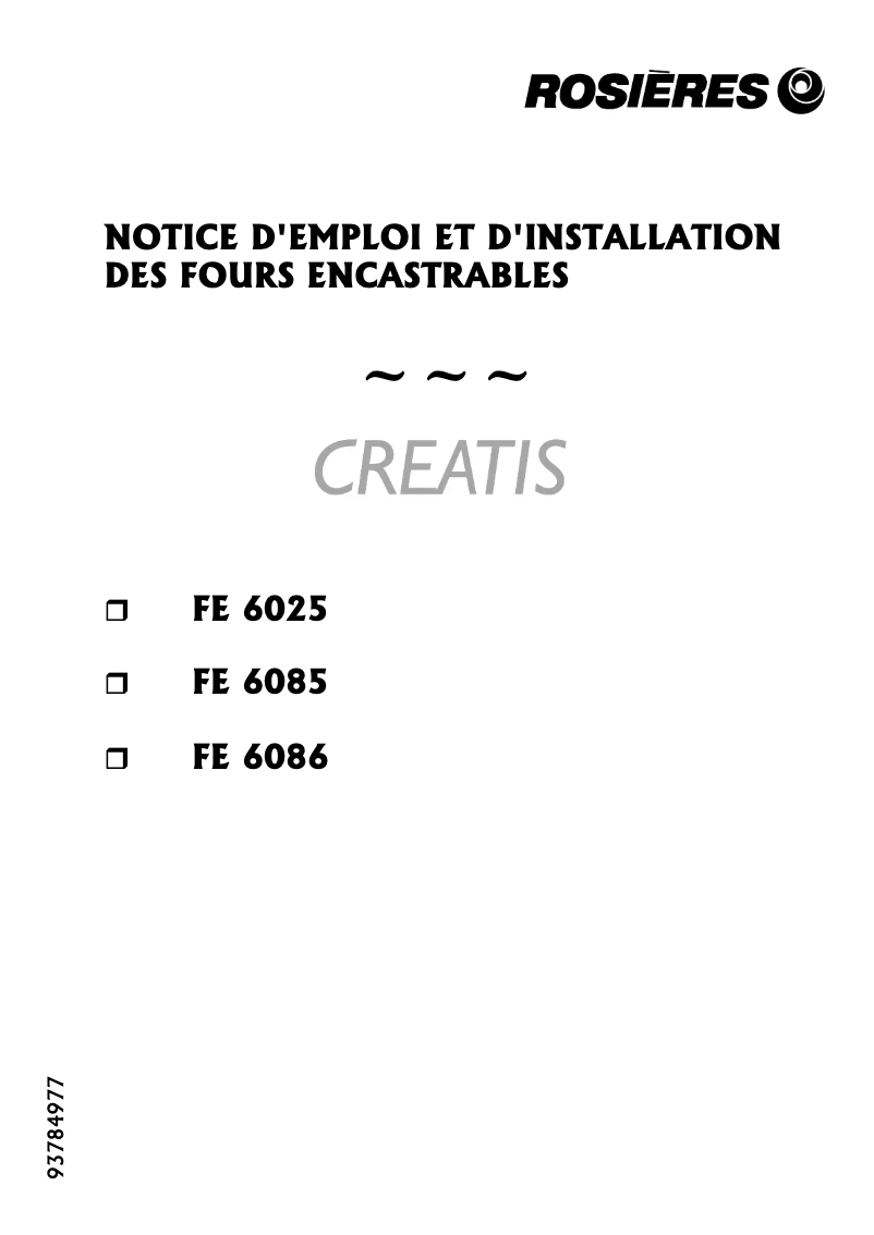 Page 1 de la notice Manuel utilisateur Rosieres FE 6025 RB