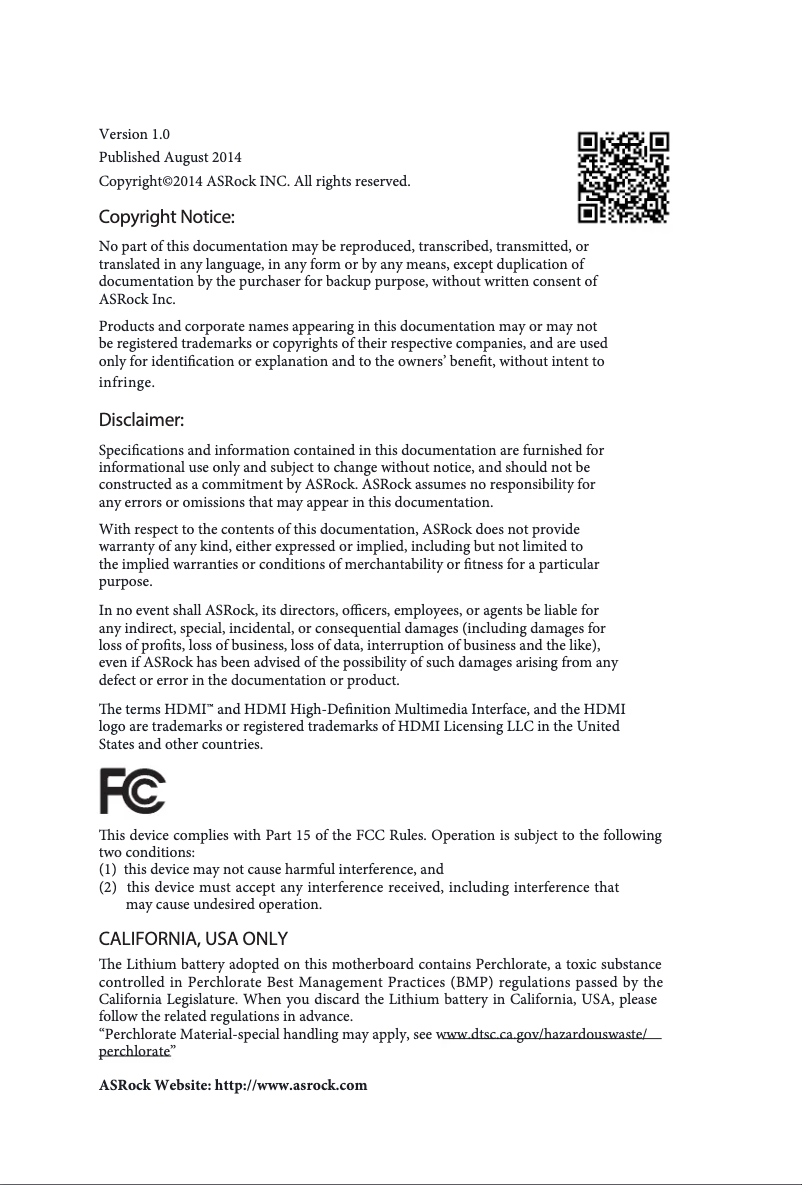 Page 1 de la notice Manuel utilisateur Asrock FM2A88X Pro3+