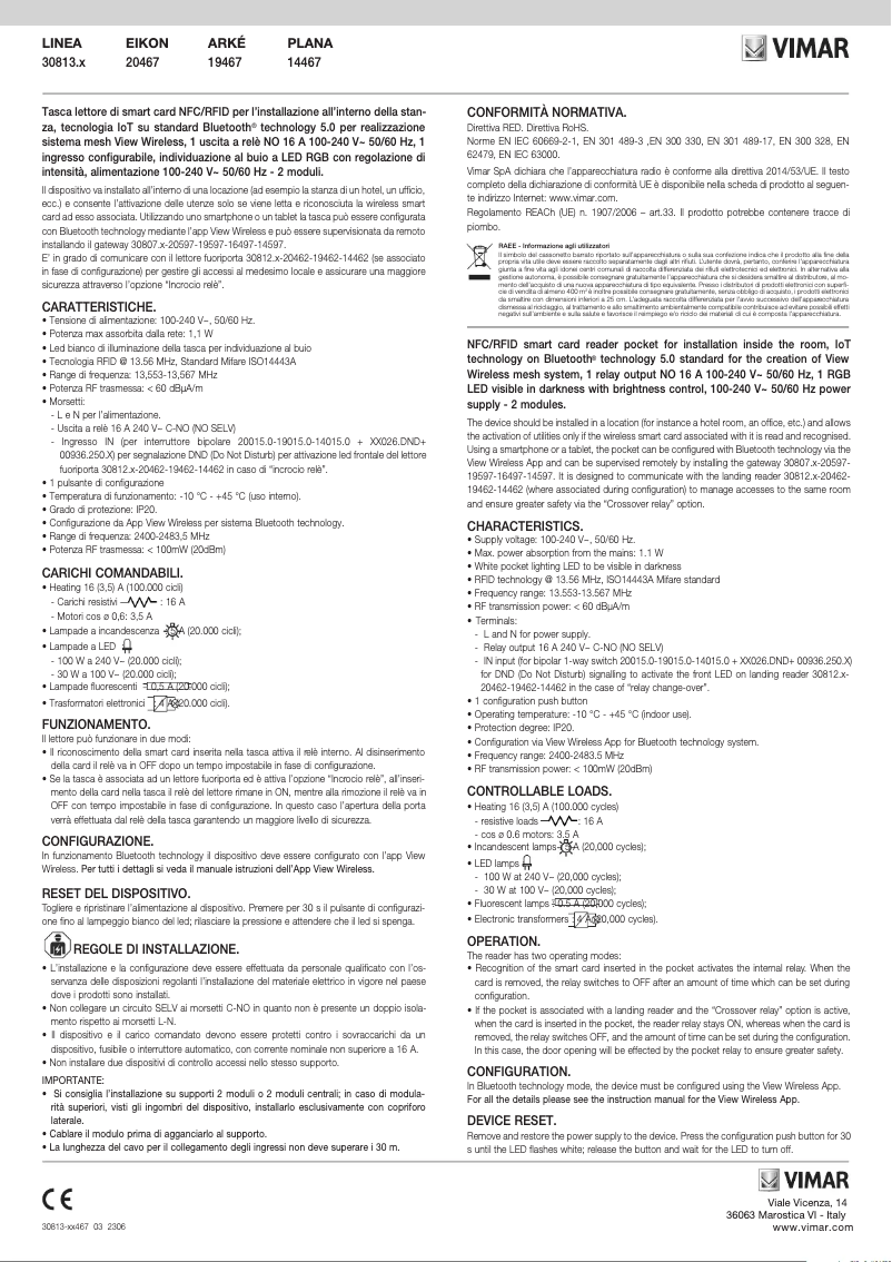 Page 1 de la notice Instructions / montage Vimar 20467