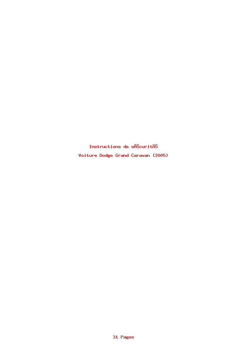 Page 1 de la notice Instructions de sécurité Dodge Grand Caravan (2005)