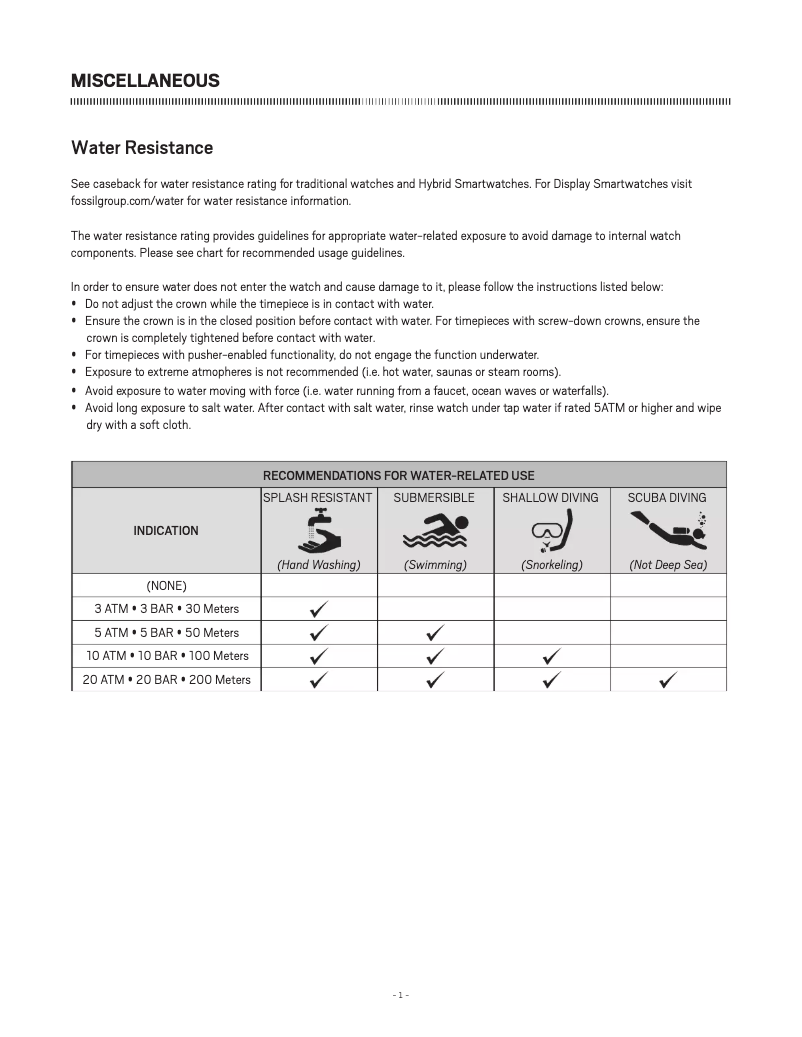 Page 1 de la notice Manuel utilisateur Fossil Grant
