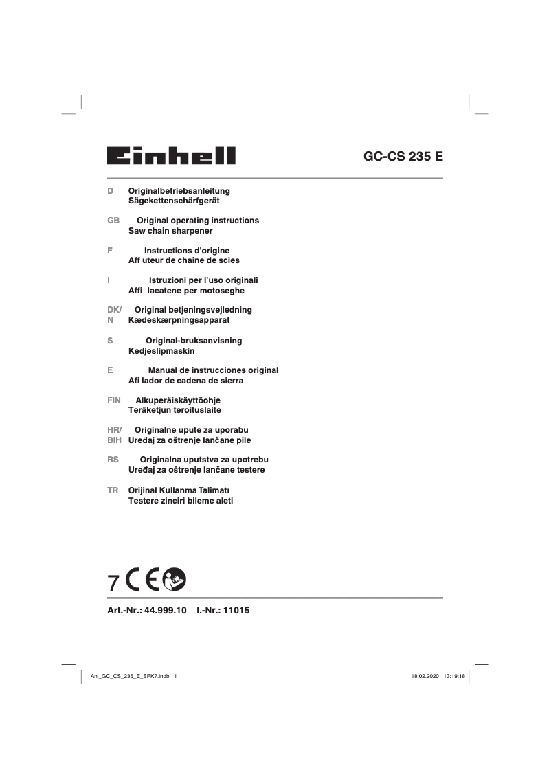 Page 1 de la notice Manuel utilisateur Einhell GC-CS 235 E