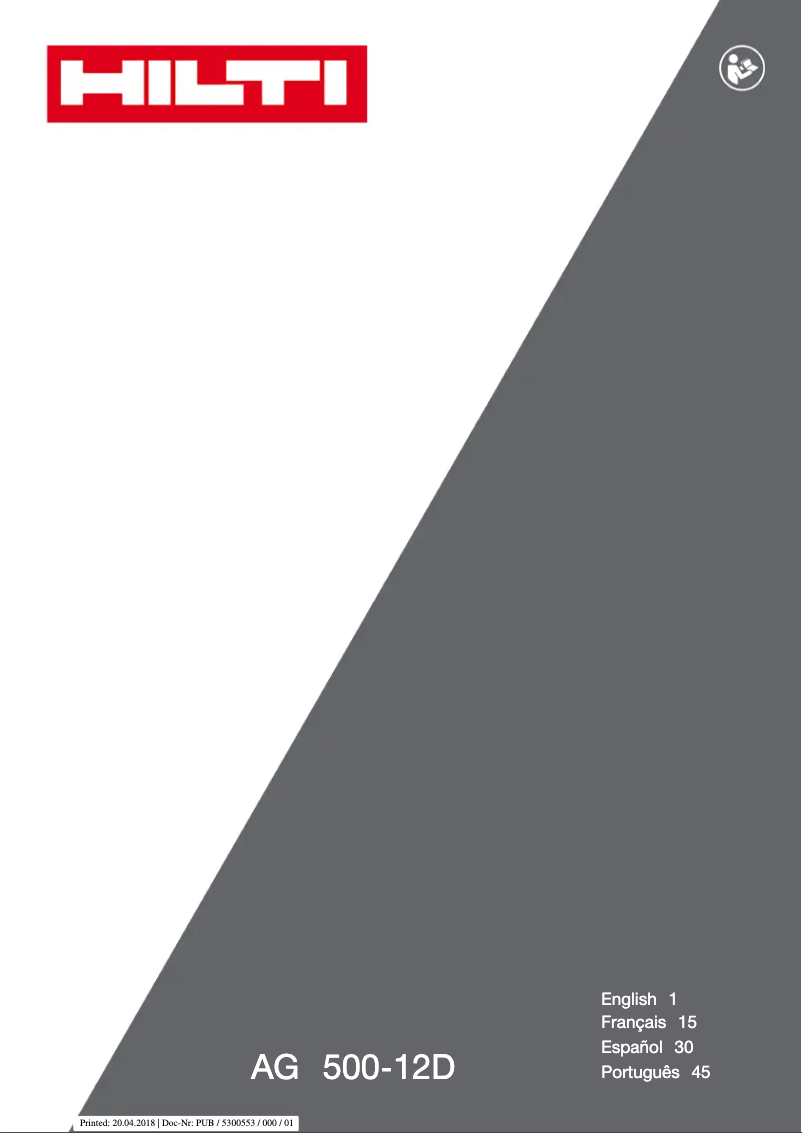 Page 1 de la notice Manuel utilisateur Hilti AG 500-12D