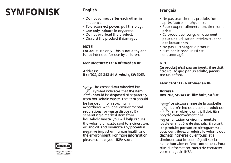 Page 1 de la notice Manuel utilisateur Ikea SYMFONISK 605.724.02