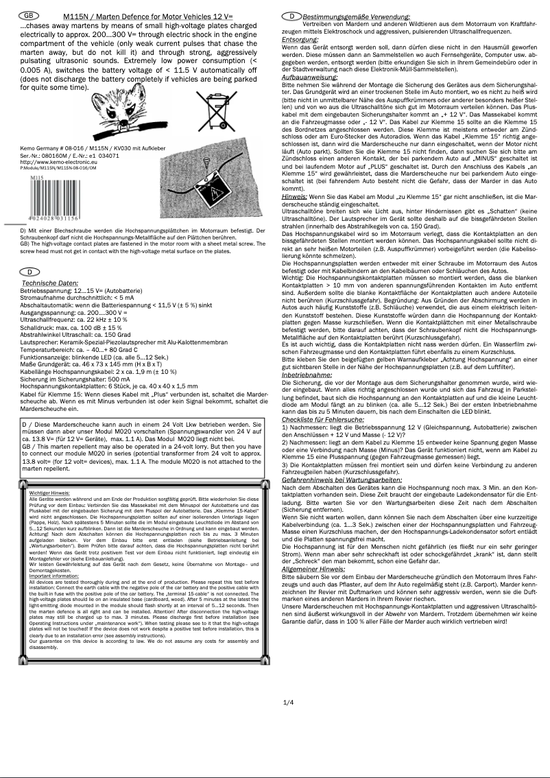 Page 1 de la notice Manuel utilisateur Kemo M115N