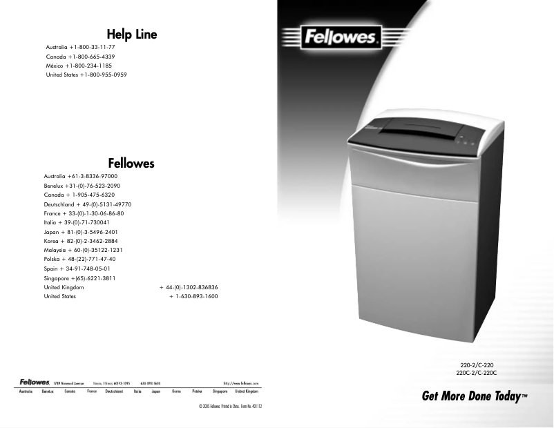 Page 1 de la notice Manuel utilisateur Fellowes Powershred 220-2