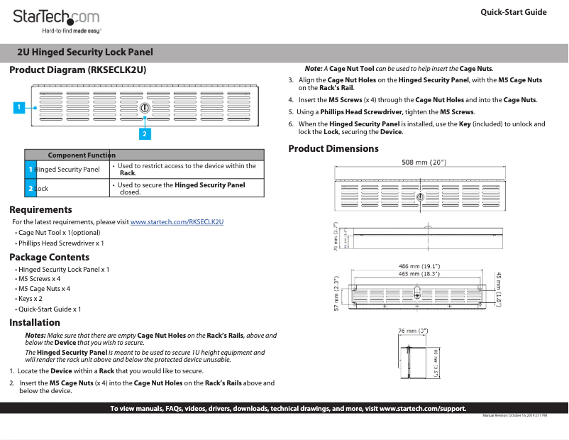 Page 1 de la notice Manuel utilisateur StarTech.com RKSECLK2U
