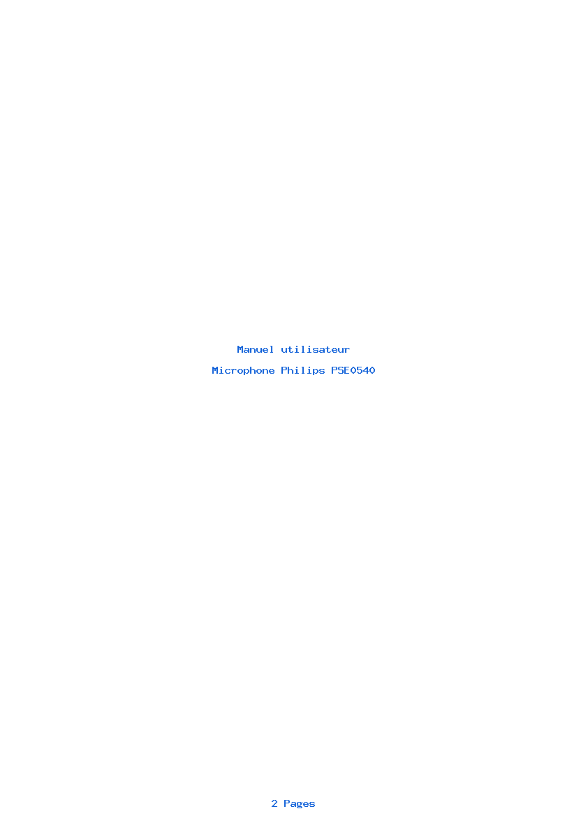 Page 1 de la notice Manuel utilisateur Philips PSE0540