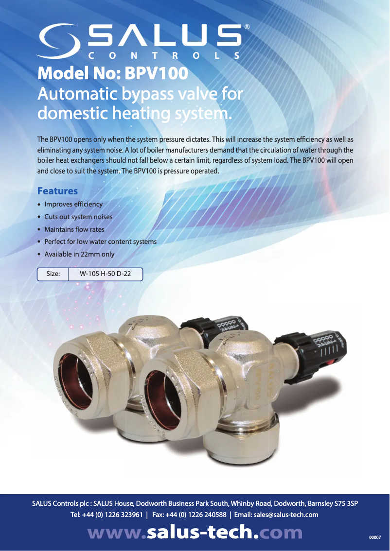 Page 1 de la notice Fiche technique Salus BPV100