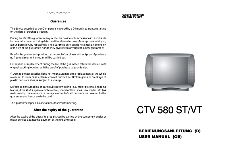 Page 1 de la notice Manuel utilisateur AEG CTV 580