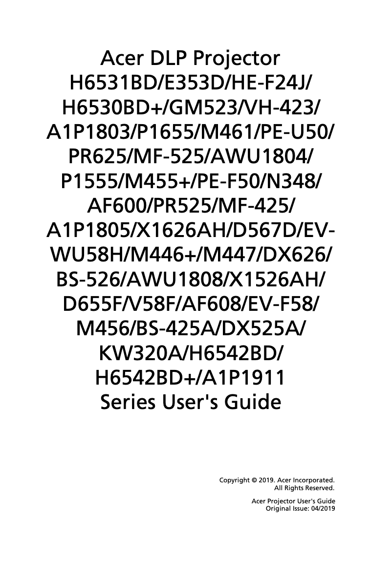 Page 1 de la notice Manuel utilisateur Acer HE-805