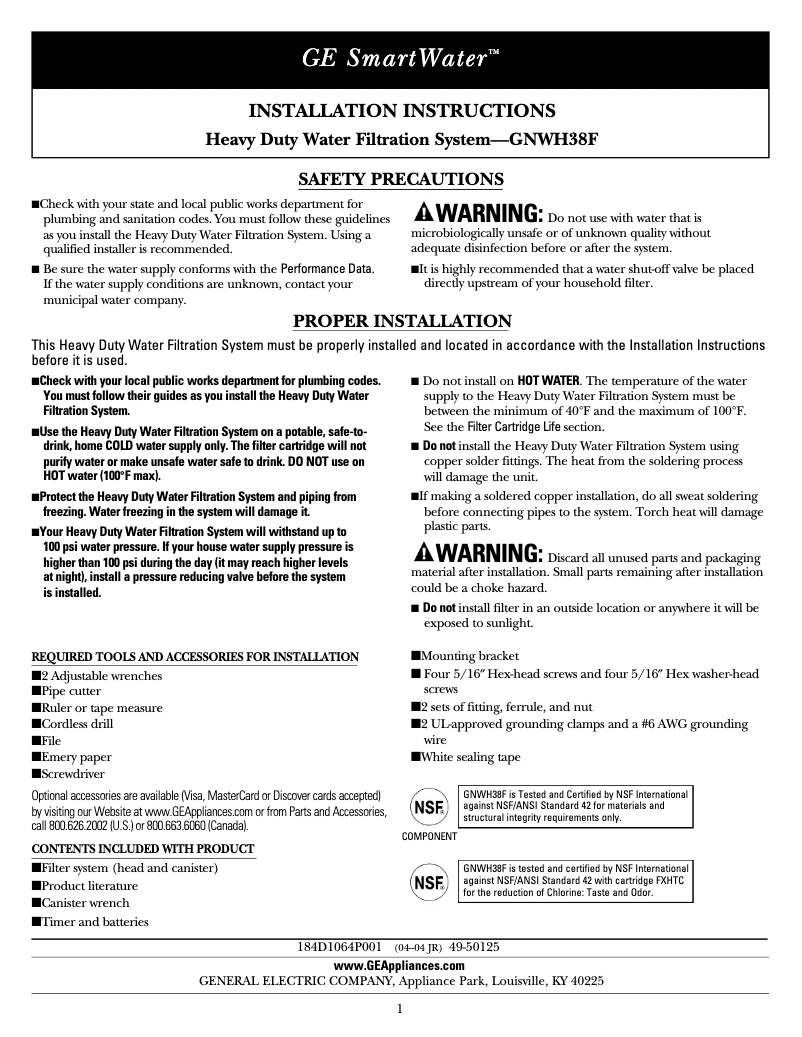 Página 1 del manual Manual de uso y mantenimiento GE GNWH38S