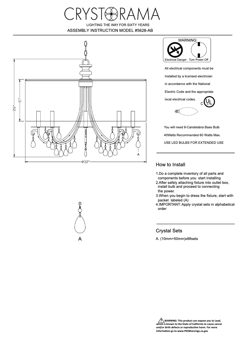 Page 1 de la notice Manuel utilisateur Crystorama Hampton 5628-AB