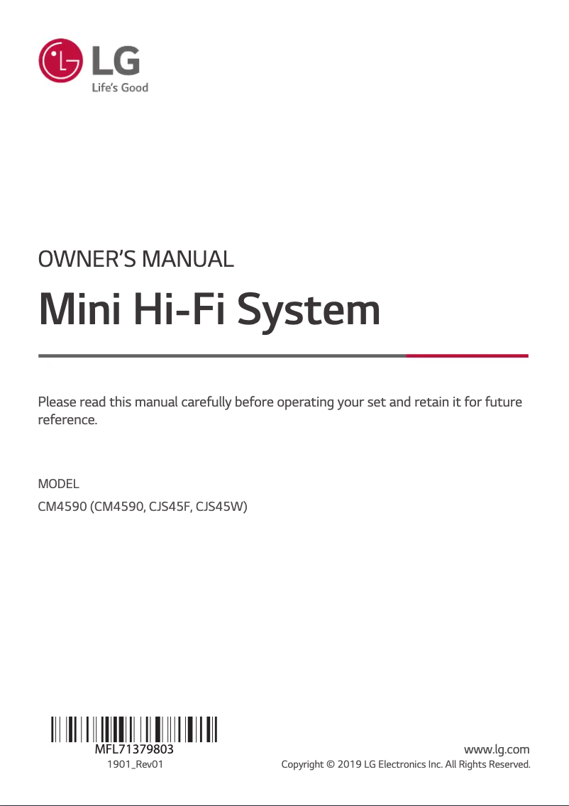 Page 1 de la notice Manuel utilisateur LG XBOOM CM4590