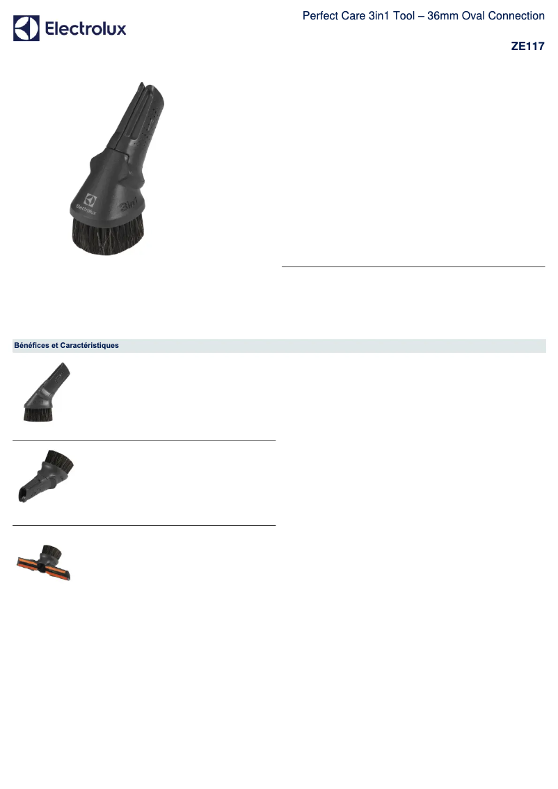 Página 1 del manual Ficha técnica Electrolux ZE117