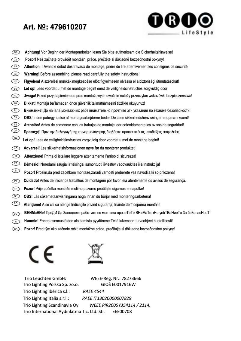 Page 1 de la notice Manuel utilisateur Trio Lighting Denver