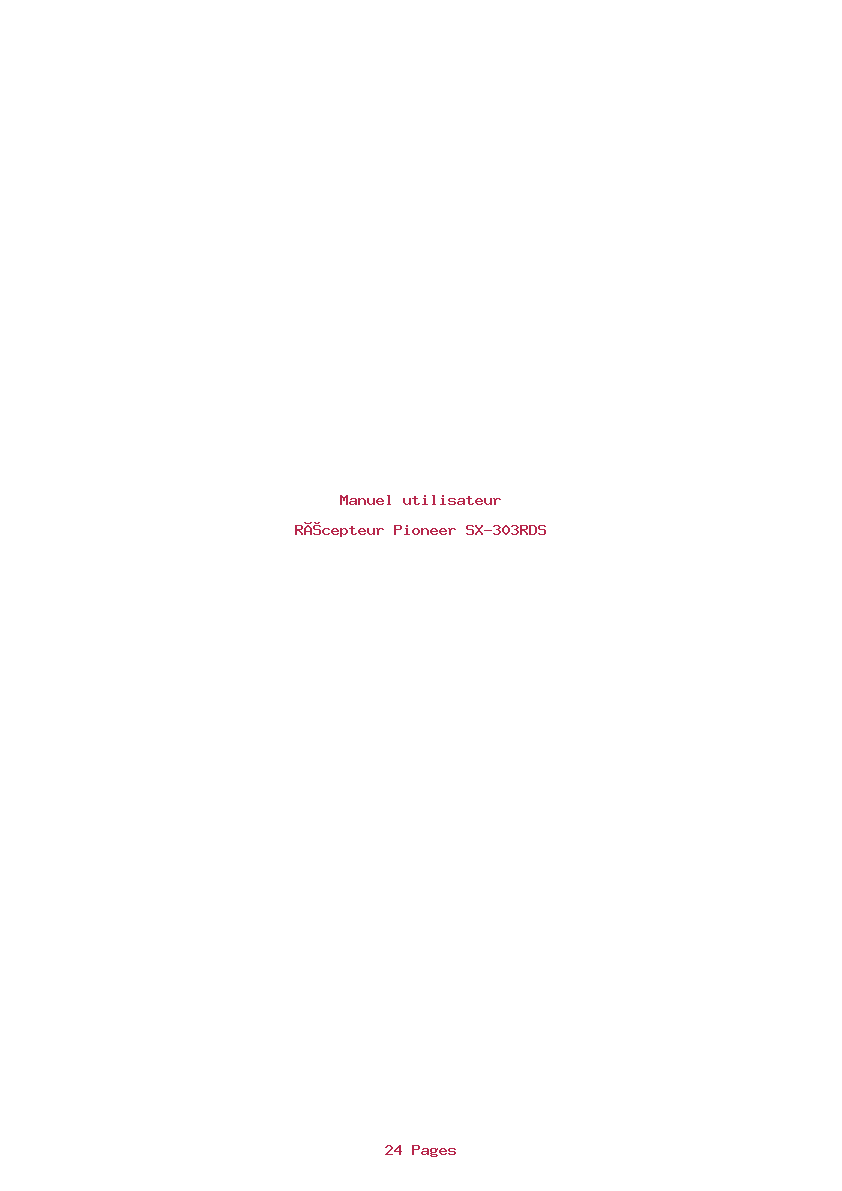 Page 1 de la notice Manuel utilisateur Pioneer SX-303RDS