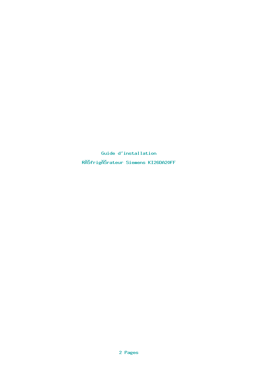 Page 1 de la notice Guide d'installation Siemens KI26DA20FF