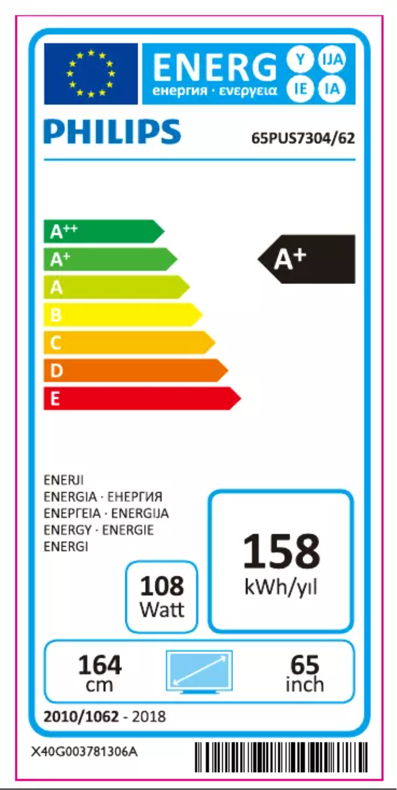 Page n°1 - Label énergétique Philips The One 65PUS7304