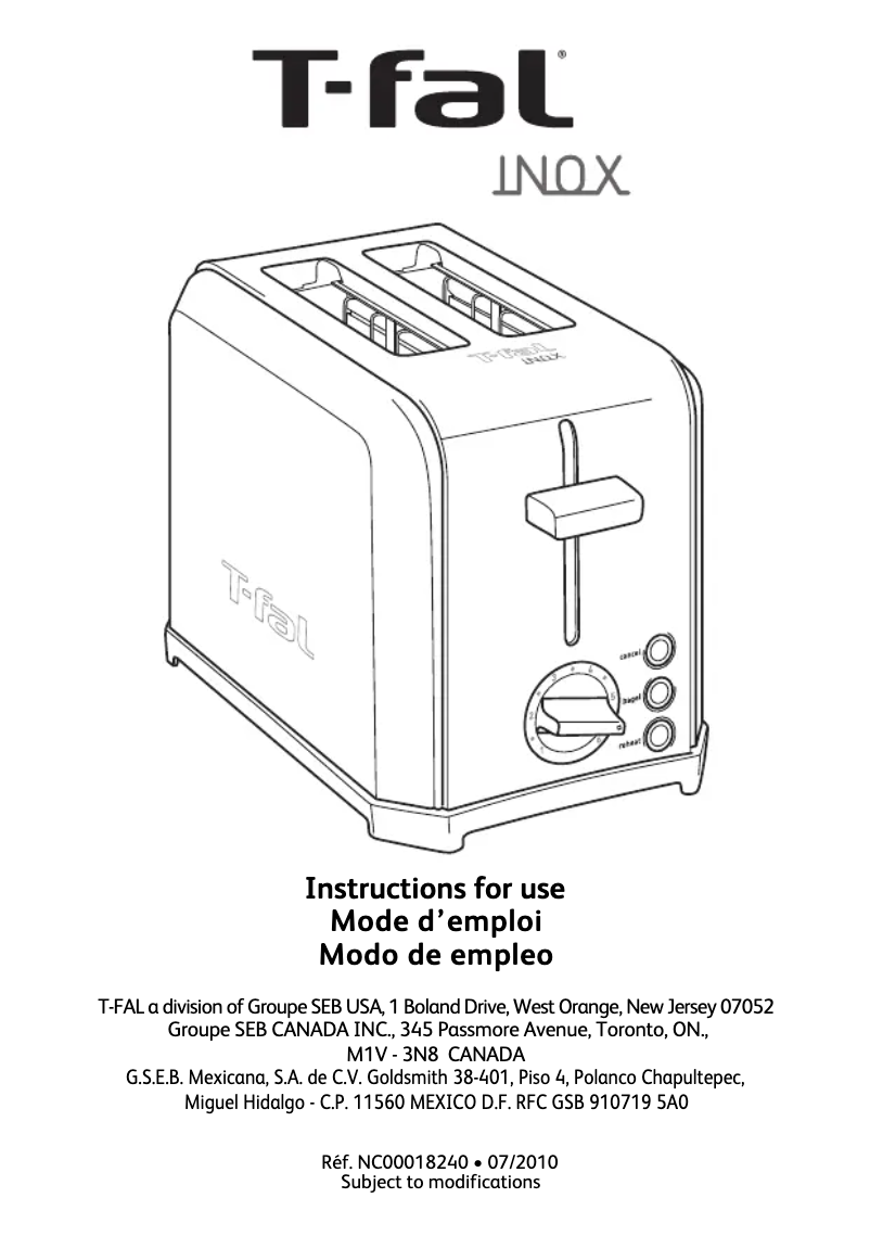 Página 1 del manual Manual de usuario Tefal Performa 2S Mexico TT5400
