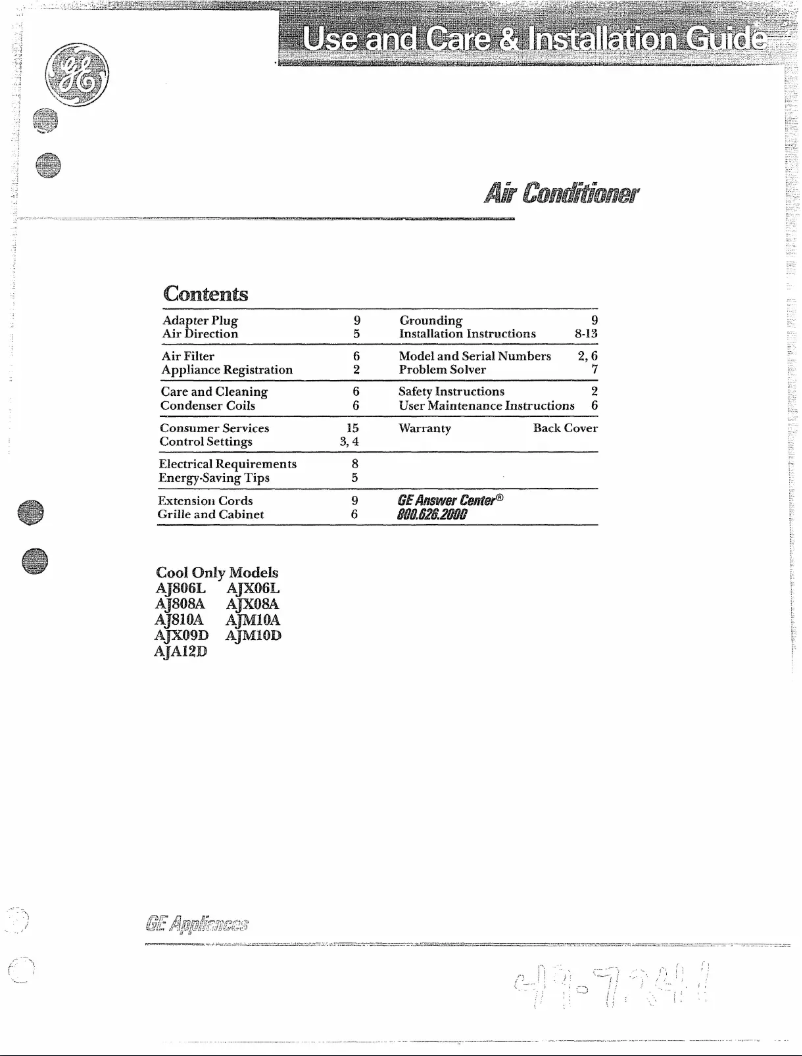Página 1 del manual Manual de uso y mantenimiento GE AJA12DF