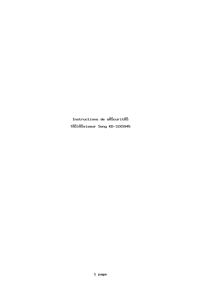 Page 1 de la notice Instructions de sécurité Sony KD-32XS945