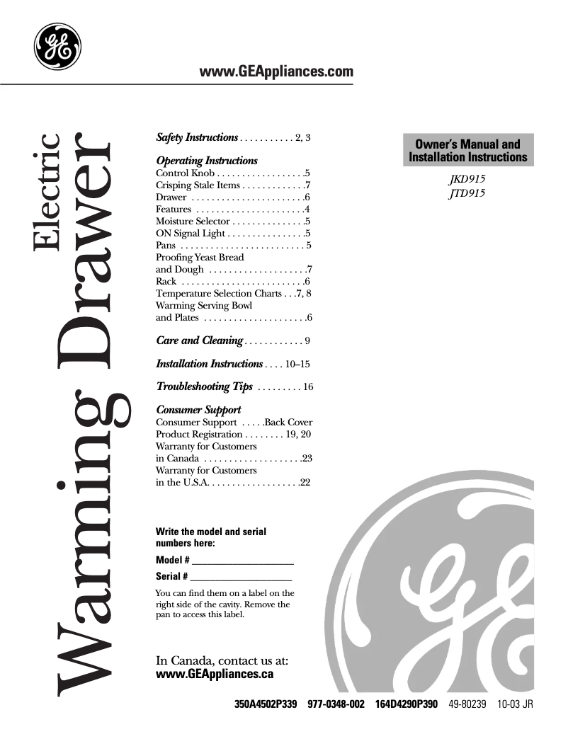 Image de la première page du manuel de l'appareil JTD915WFWWC