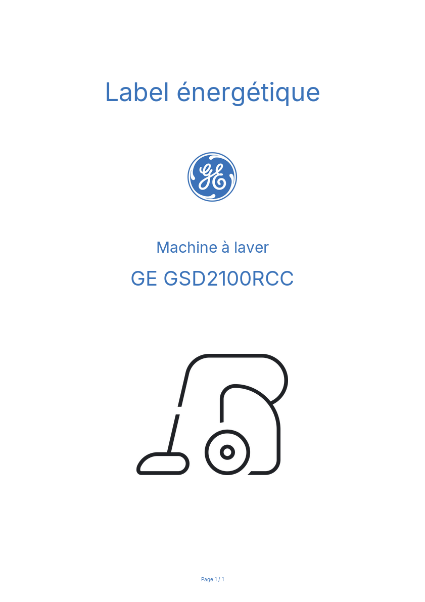 Page 1 de la notice Label énergétique GE GSD2100RCC