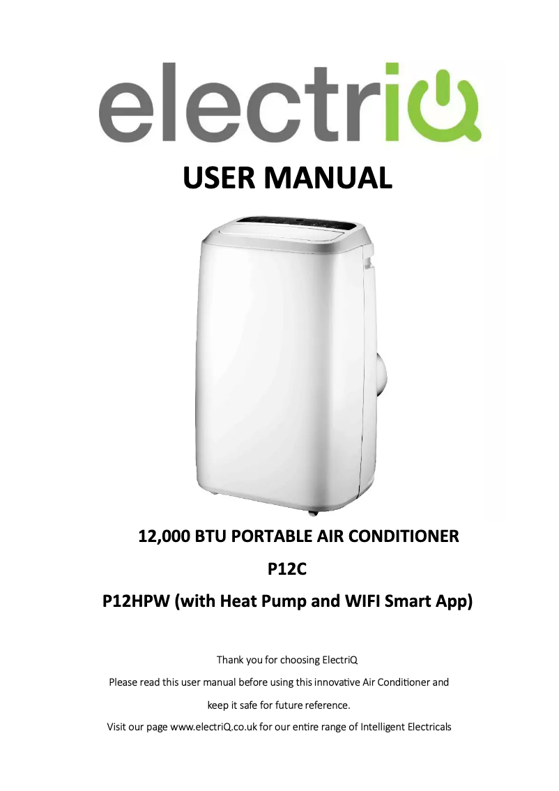 Page 1 de la notice Manuel utilisateur ElectriQ P12HPW